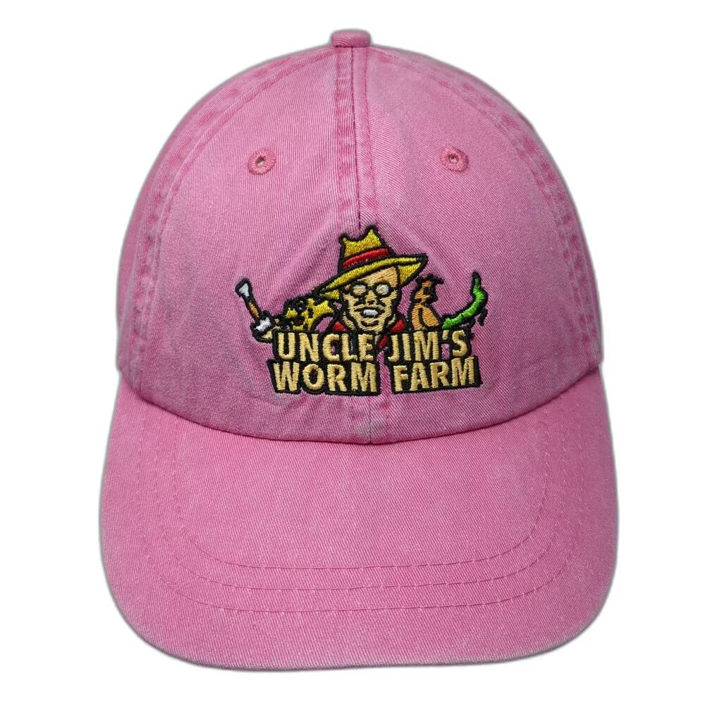 Adams Uncle Jim's Worm Farm Hat Pink Baseball Cap One Size Adjustable Leather